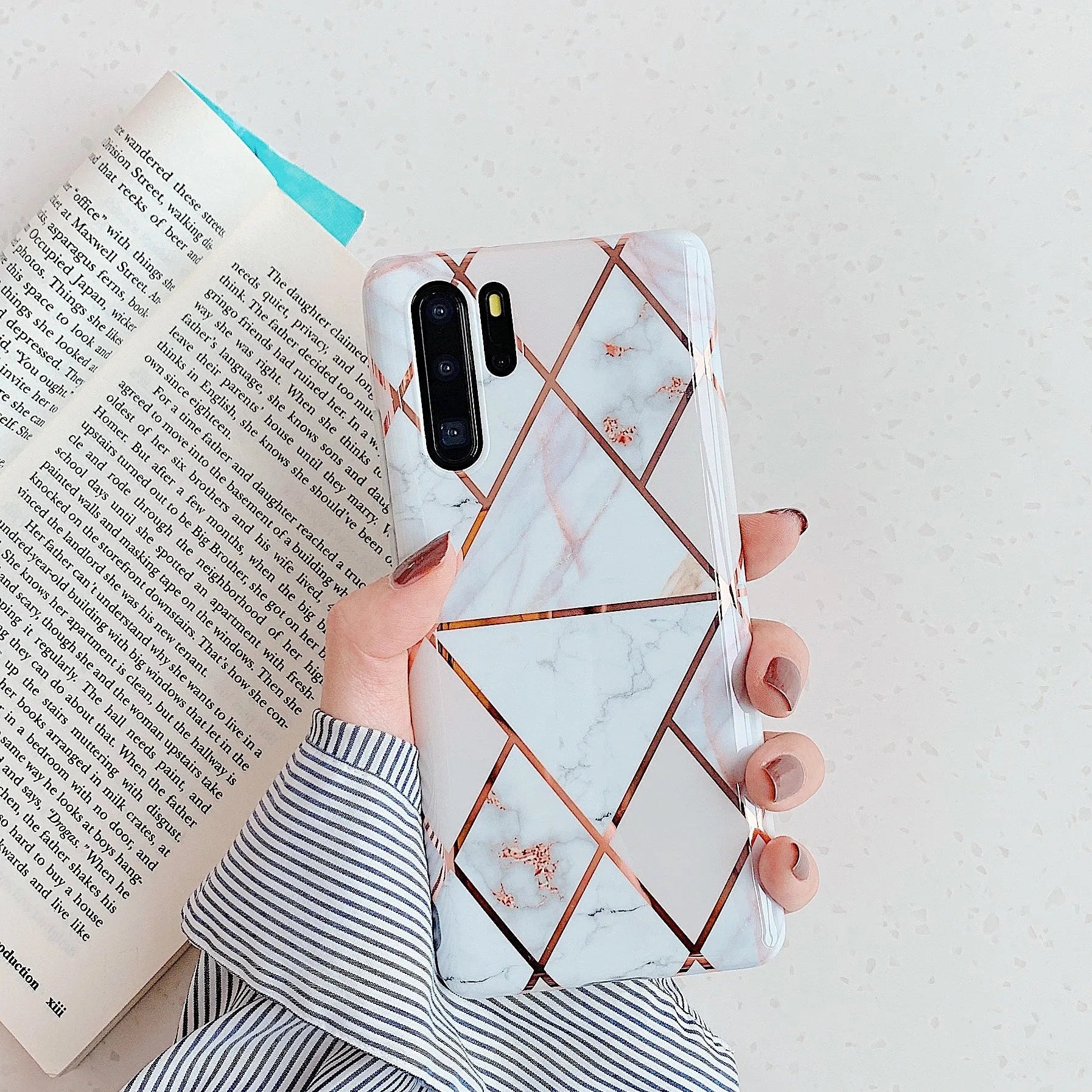 Electroplated marble Huawei phone case in TPU back cover design for Mate and P series smartphones