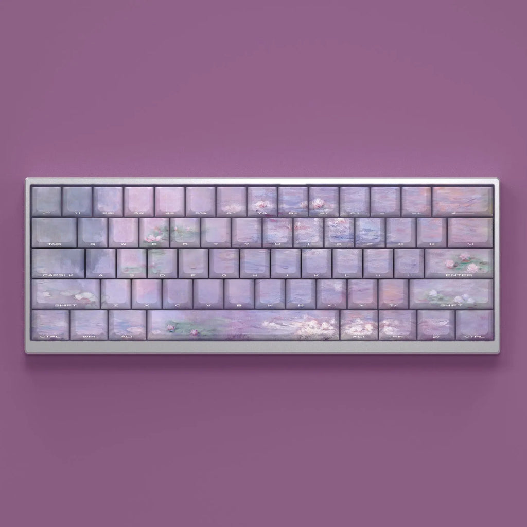 Wenshao sleeping lotus PBT key cap set with side-carved transparent legends, 130 keys for mechanical keyboards