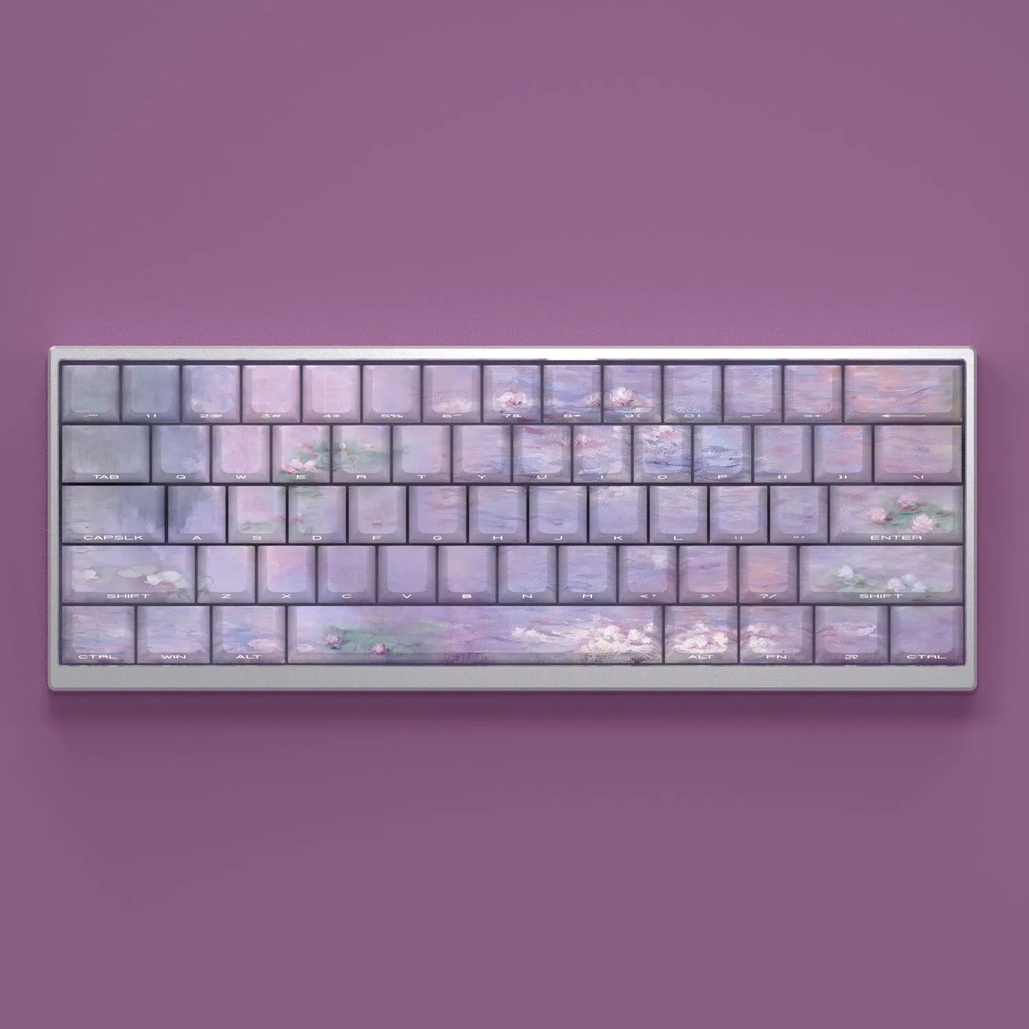 Wenshao sleeping lotus PBT key cap set with side-carved transparent legends, 130 keys for mechanical keyboards