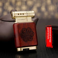 Ebony gas lighter showing four wooden design variations: Black Wood, Rosewood Sun Surface, Rosewood Good Luck and Red Wood Tube