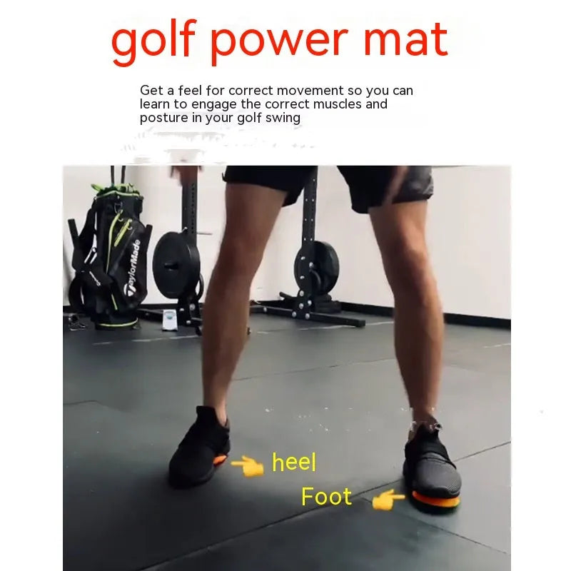 Orange natural rubber golf training mat with centre alignment marking for practice