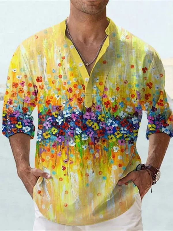 British style striped short sleeve shirt made from bamboo hemp fabric with 3D thermal transfer print