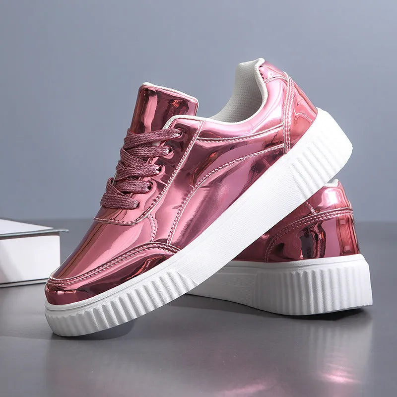 Rose gold platform sneakers with sequin details and thick MD soles