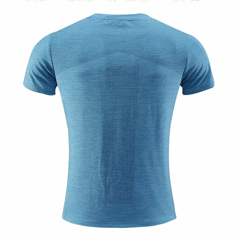 Short sleeve basketball and running t-shirt in polyester spandex fabric on a white background.