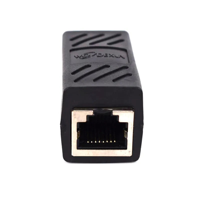 Black RJ45 butt joint extender adapter with rotary union for Ethernet cable connections