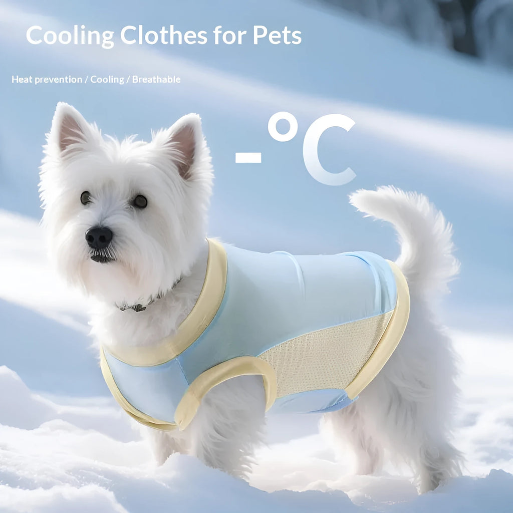 Pet wearing an ice silk sun protection vest in cherry blossom pink, unisex design for cats and dogs, sizes XS to XXL