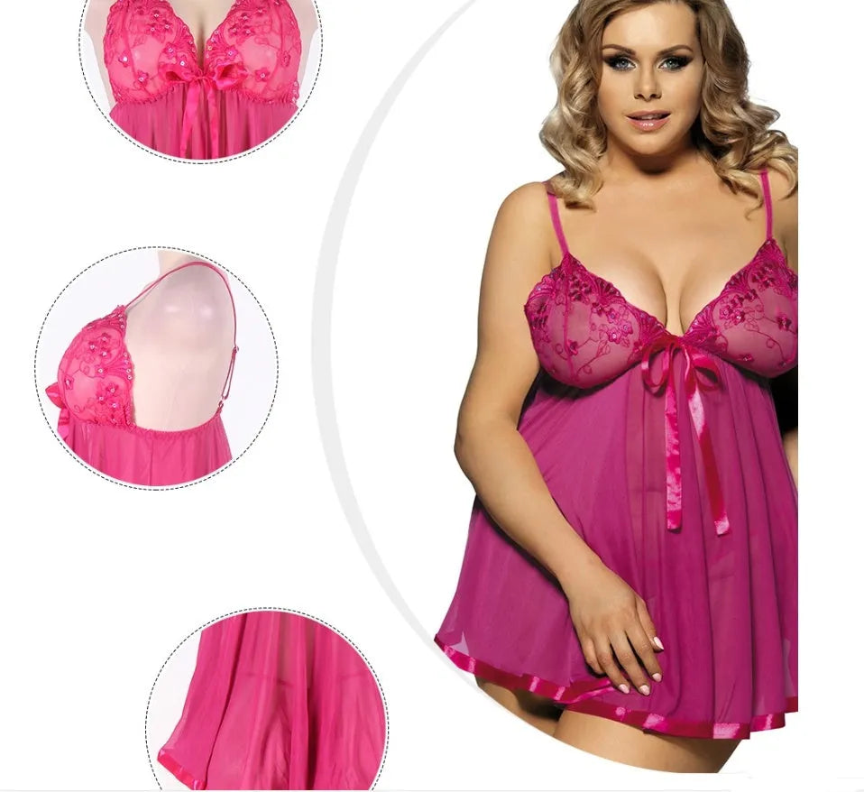 Women's seamless lace sleepdress with mesh panels in multiple colours and sizes up to 6XL