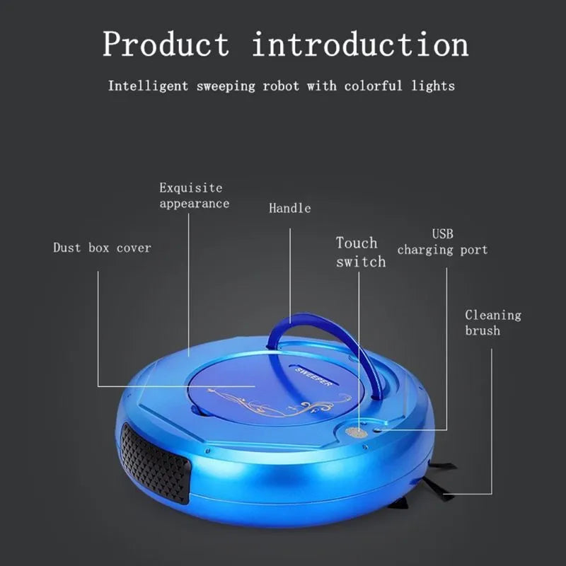 Lazy Smart robot vacuum cleaner in blue, black, or white colour on a hard floor.