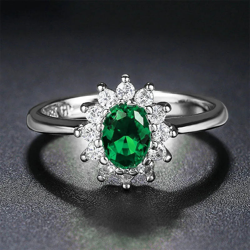 Blue moissanite women's ring with flower shape design and zirconium inlays on electroplated copper band