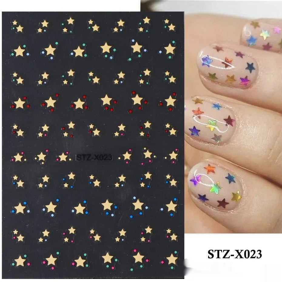 Cartoon nail art stickers with black and silver strip love pattern design