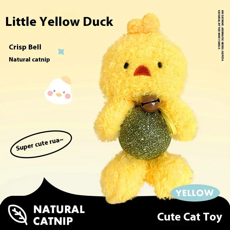 Plush catnip toy shaped like animal with bell and mint ball for cats to play with