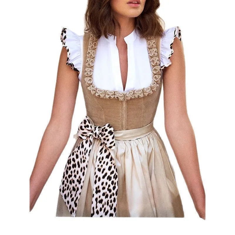 Khaki German Oktoberfest style women's dress with cotton polyester fabric