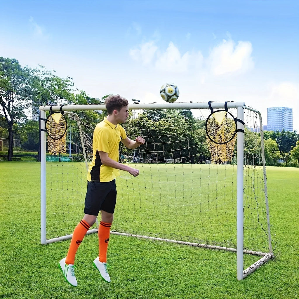 Portable soccer training goal net measuring 6ft by 4ft in polyethylene material