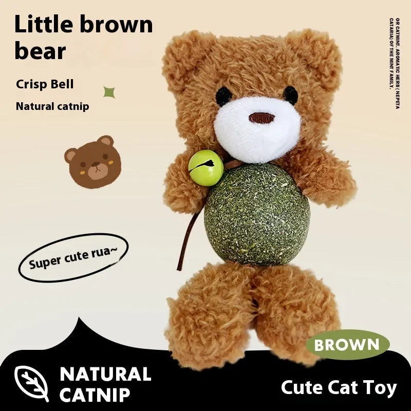 Plush catnip ball toy shaped as a character, showing 15cm height, with mint ball inside.