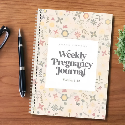 A5 Pregnancy Weekly diary notebook open to show weekly tracking pages
