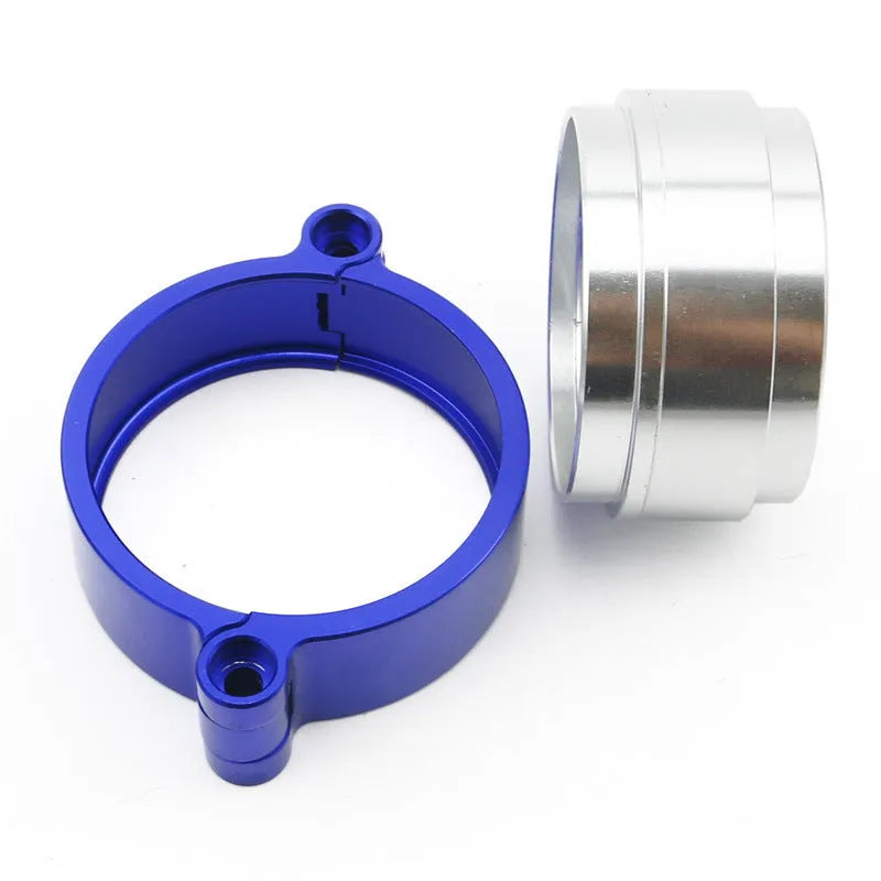 Aluminium turbo exhaust clamp in black colour showing fixed movement design for 2-4 inch exhaust pipes