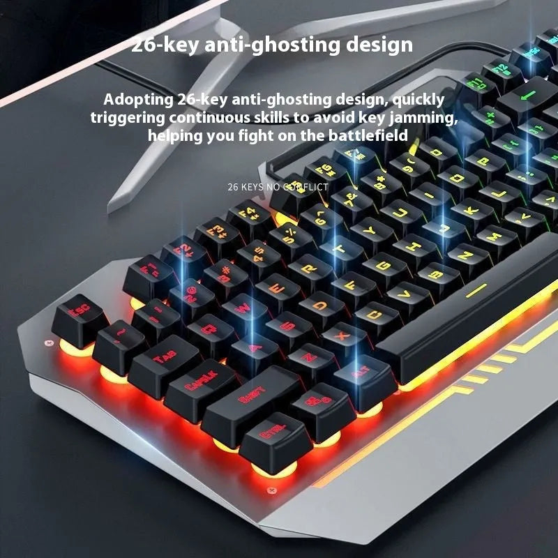 Black and white wired gaming peripheral bundles showing keyboard, mouse, and headset with coloured lighting.