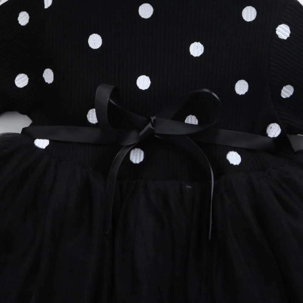 Baby girl's long sleeve black lace tutu dress for birthday parties and christenings