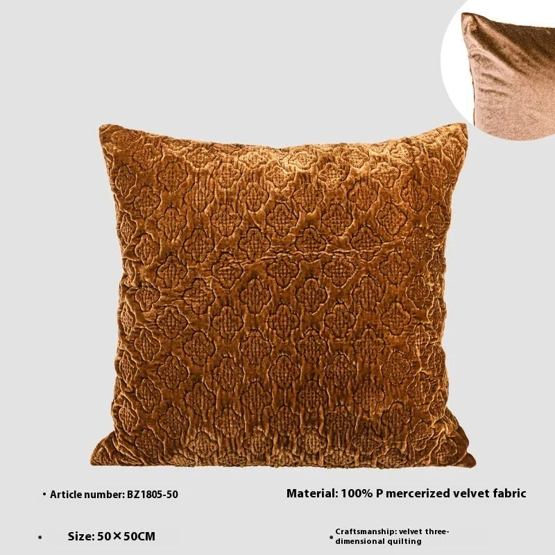 Brown gold antique Chinese style quilted cushion pillow with three-dimensional pattern