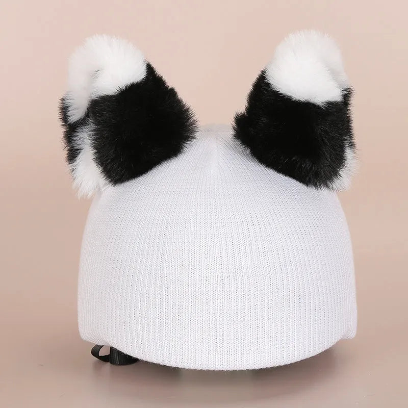 Plush fabric ski helmet decoration with cartoon character design on black helmet