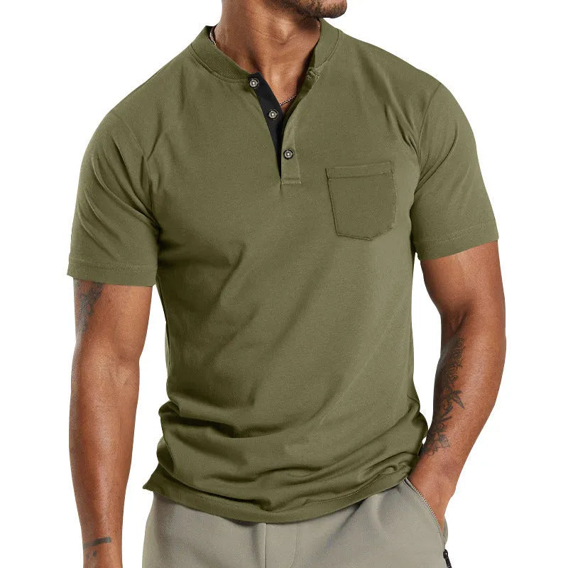 Plus size men's short sleeve solid colour shirt with a button-up chest pocket.