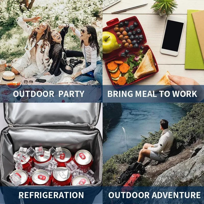 Insulated picnic backpack in blue with double-layer construction and ice pack compartment