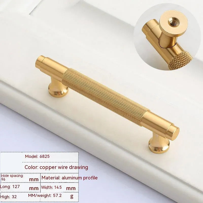 Brushed brass aluminium alloy wardrobe handle with light luxury finish for cabinet doors