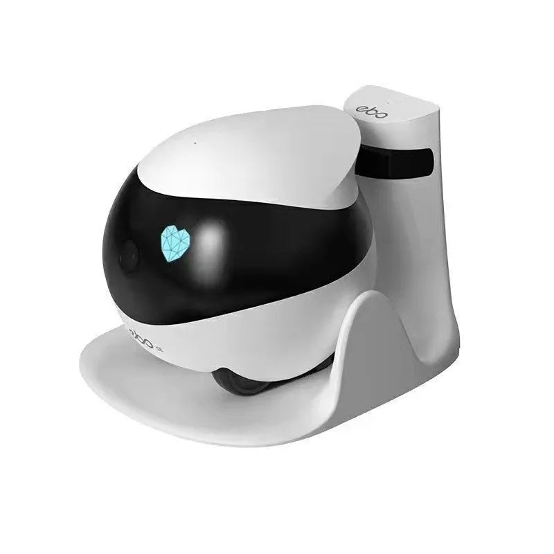 Smart home mobile surveillance robot camera on floor with charging dock