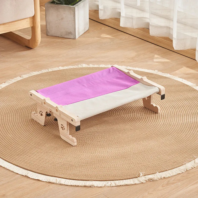 Wooden cat hanging bed hammock with fabric cushion in one of seven style designs