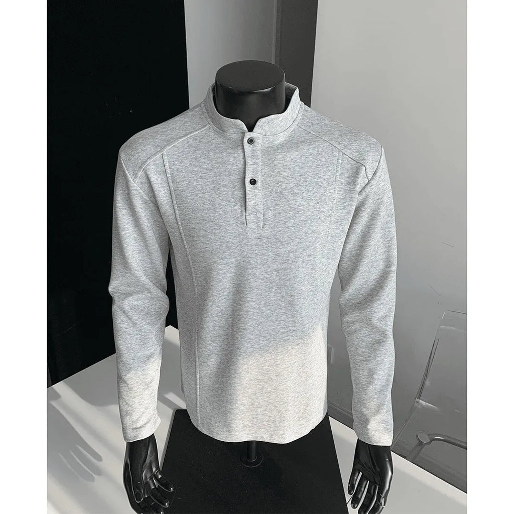 Men's patchwork stand-up collar polo shirt in loose fit Chinese cotton for daily wear