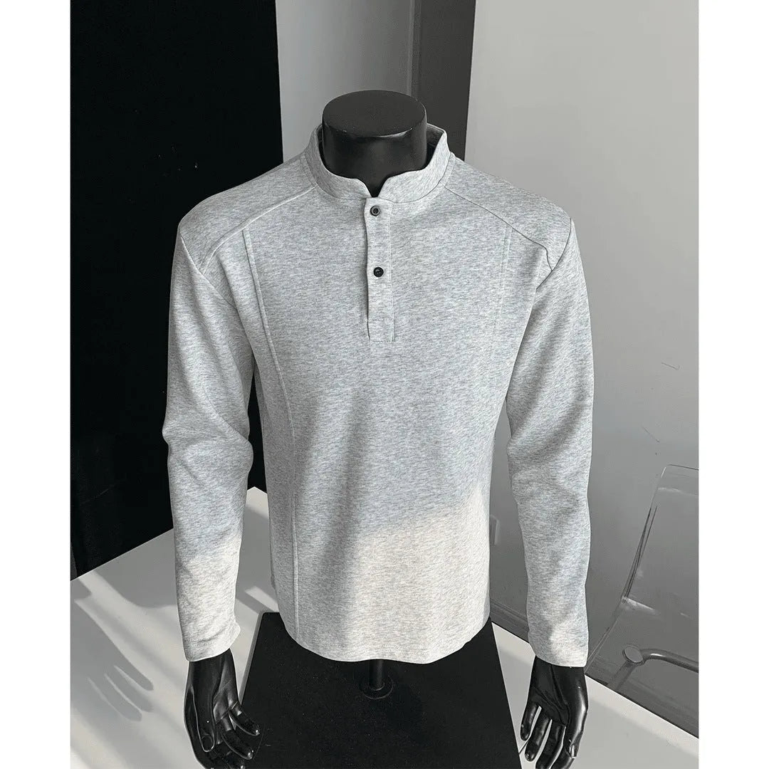 Men's patchwork stand-up collar polo shirt in loose fit Chinese cotton for daily wear