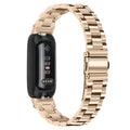 Stainless steel three-bead link replacement strap for Fitbit Inspire 3 in multiple colour options.