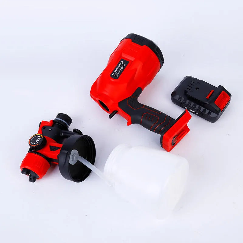 Blue cordless automatic paint spray gun with 800ml container and battery pack