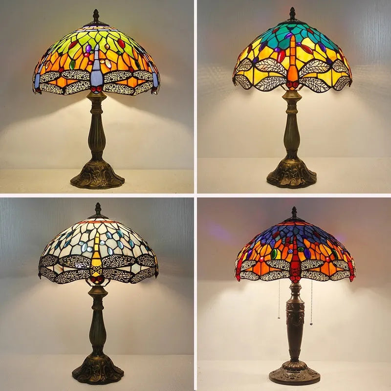 Tiffany stone table lamp with dragonfly design in European retro style
