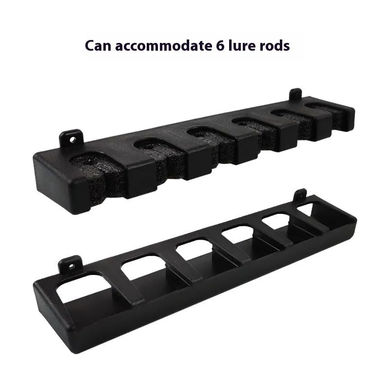 Black ABS plastic wall mounted fishing rod holder storage rack for vertical or horizontal rod storage
