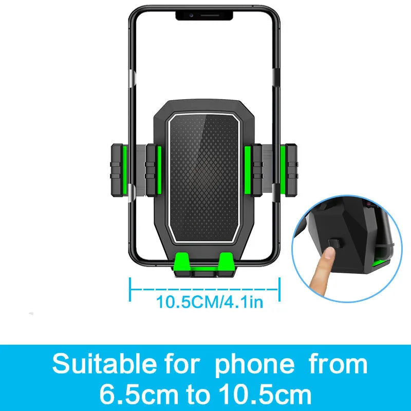 Green universal car drink holder and mobile phone mount with adjustable clamp.