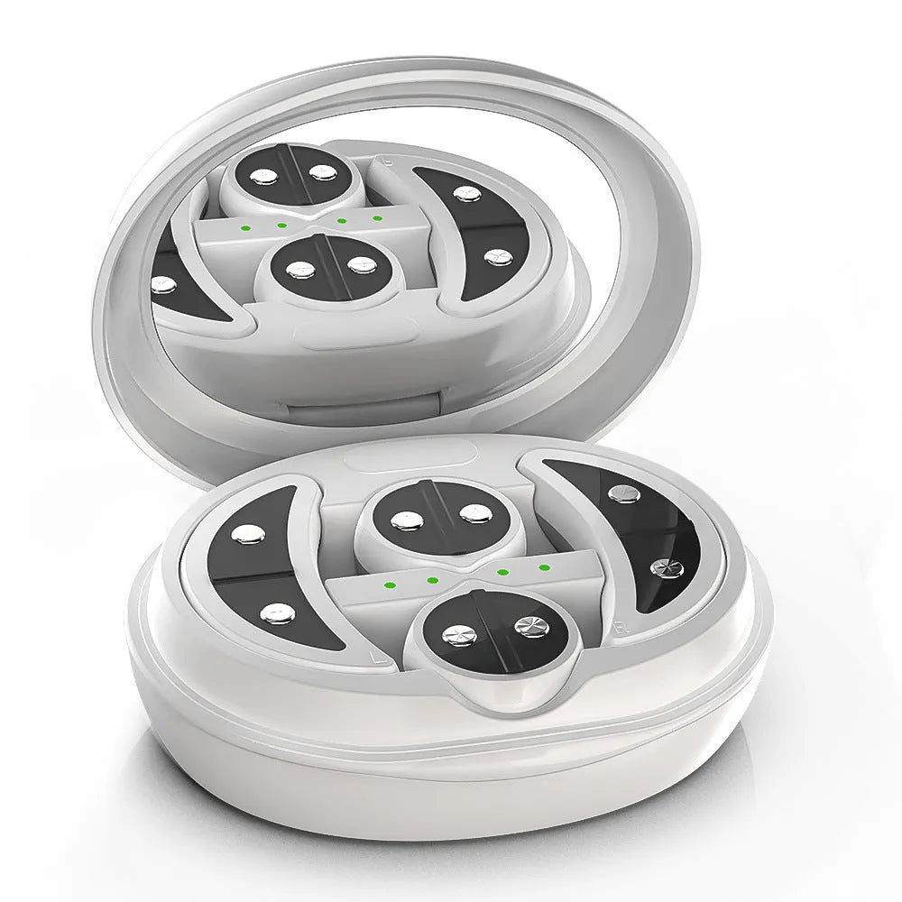White wireless handheld red light and EMS eye and facial beauty massager device.