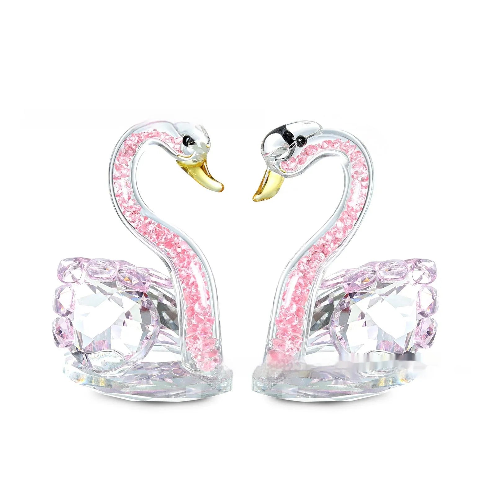 Handcrafted crystal swan desktop ornament in red, blue, pink, or violet