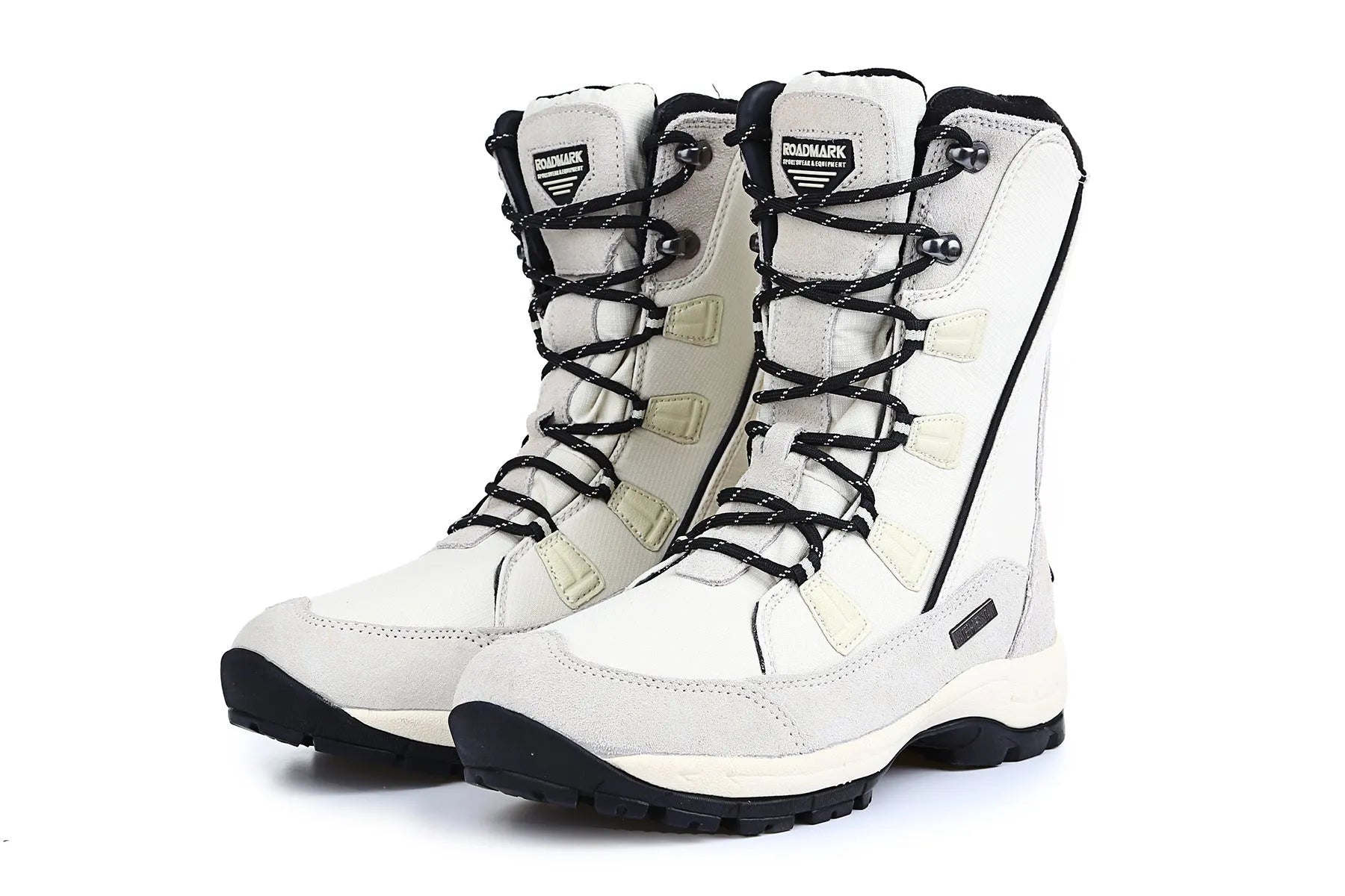 Women's genuine leather mid-calf snow boots in black with round toe and rubber non-slip sole