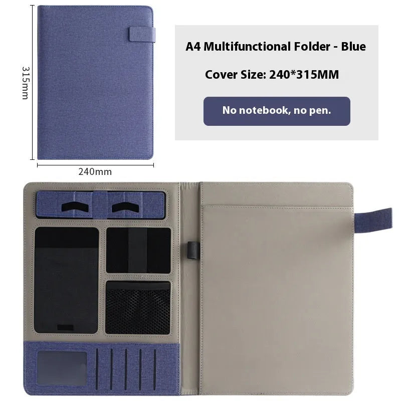 A4 leather business folder in black with pen and notepad options for office use