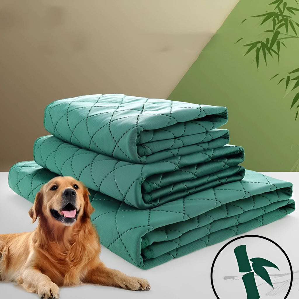 Bamboo fibre pet training pad in green or beige, fixed-point dog mat in sizes S M L
