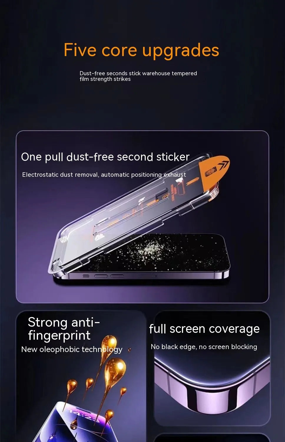 iPhone tempered glass screen protector with frosted privacy finish and full coverage design.