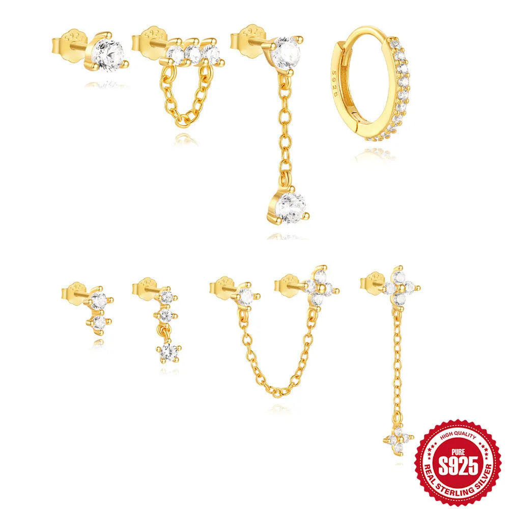 S925 sterling silver clover petal geometric earrings with cold style finish and gold electroplated options