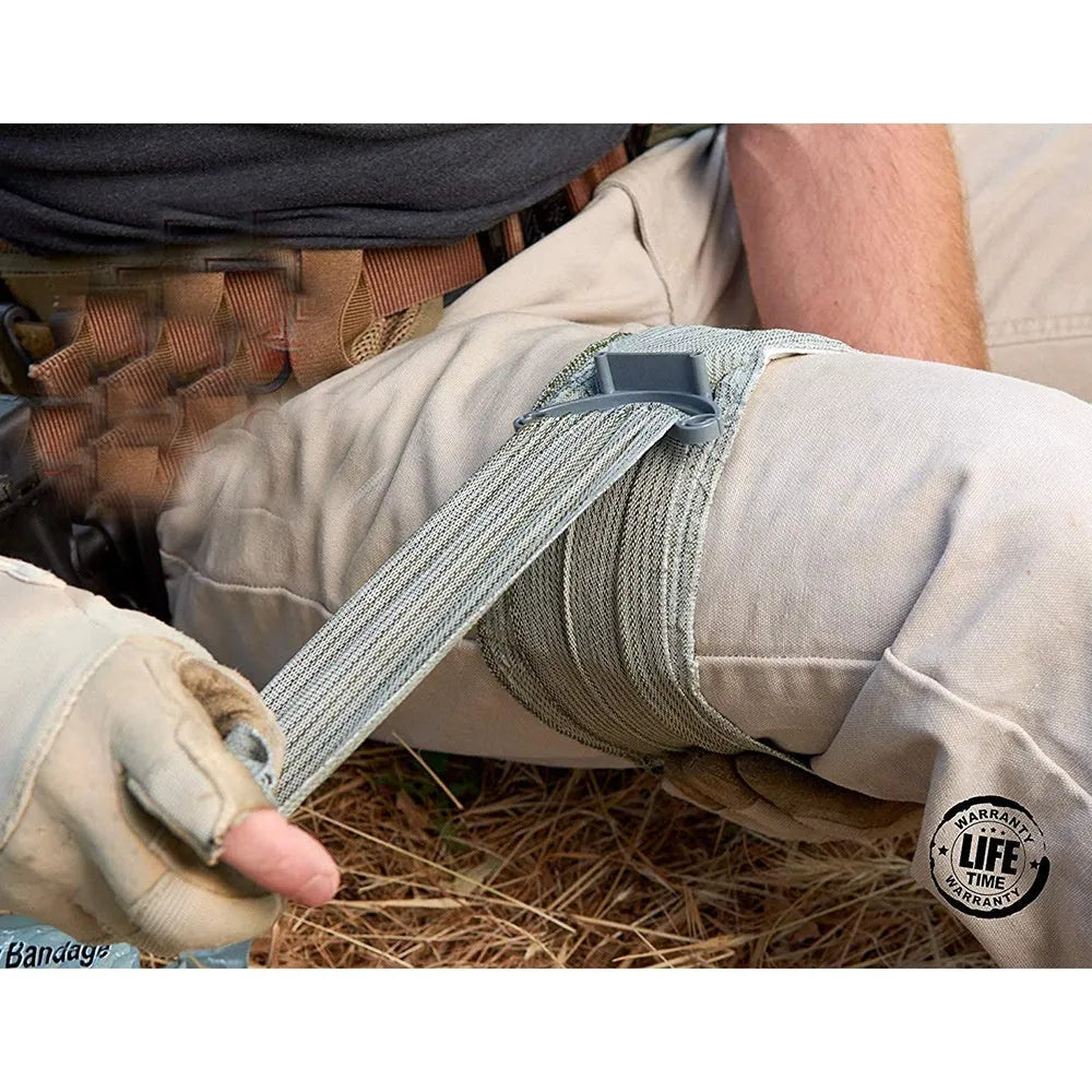 Simple portable hemostatic bandage and tactical gauze tape in 4 inch and 6 inch sizes