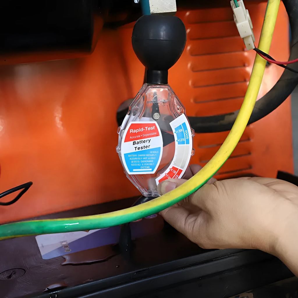 ABS plastic electrolyte hydrometer for testing lead-acid battery fluid specific gravity.