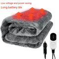 Grey 12V car electric blanket with intelligent temperature control shown with car cigarette lighter plug