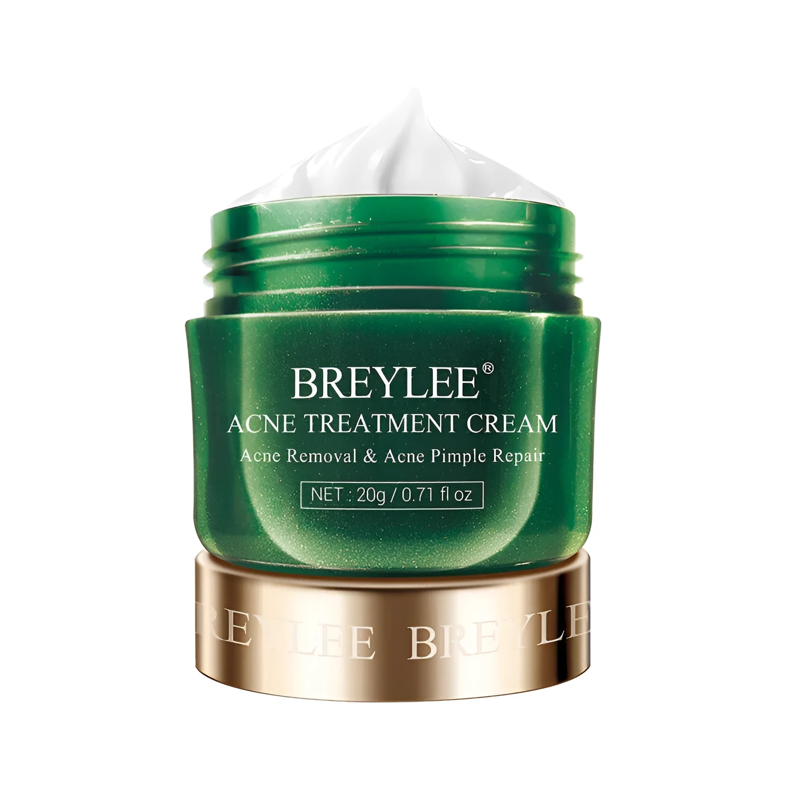 BREYLEE Tea Tree Acne Cream in a white jar with green lid for acne scar reduction