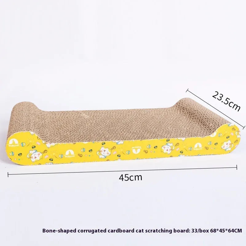 Corrugated paper cat scratch board in one of seven style options including bone type and wavy shape.