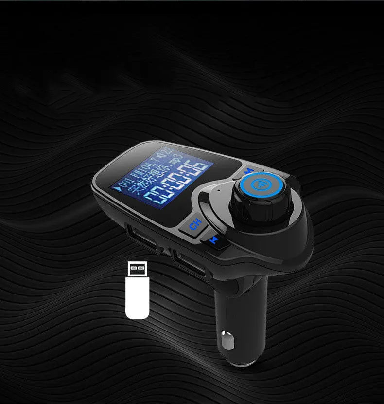 Black G7 Bluetooth FM transmitter and car hands-free kit plugged into a 12V car socket