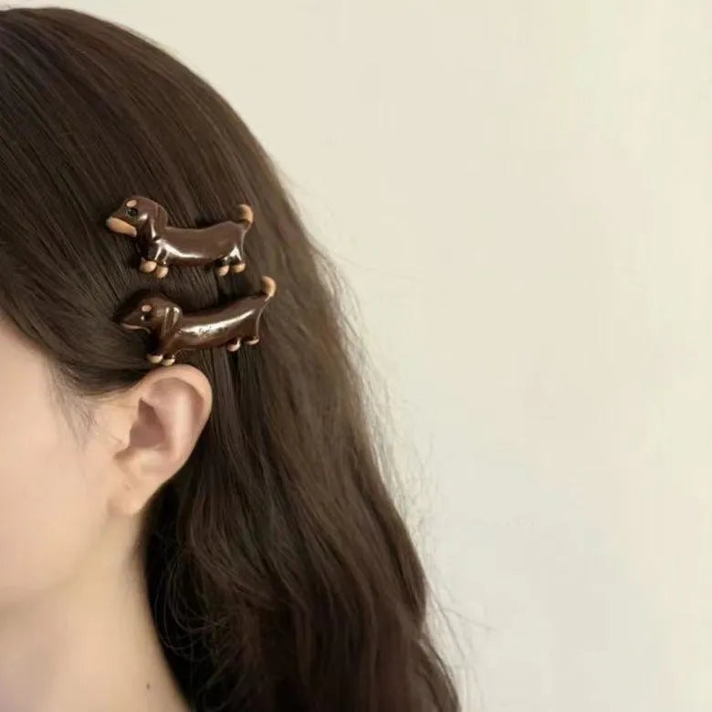 Dachshund dog hair barrettes with electroplated finish and delicate styling